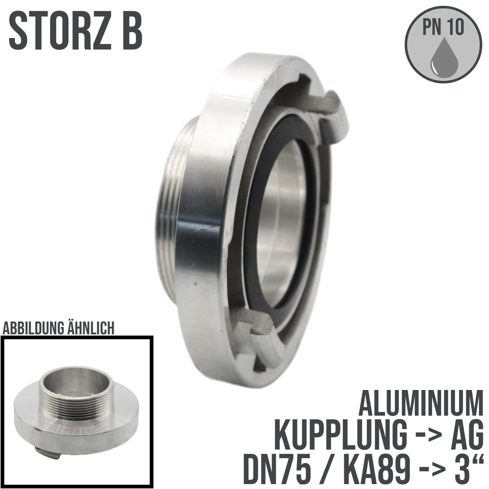 STORZ B DN75 KA89 Kupplung Außengewinde AG 3" Saug Bau Feuerwehr Schlauch PN 10 bar 