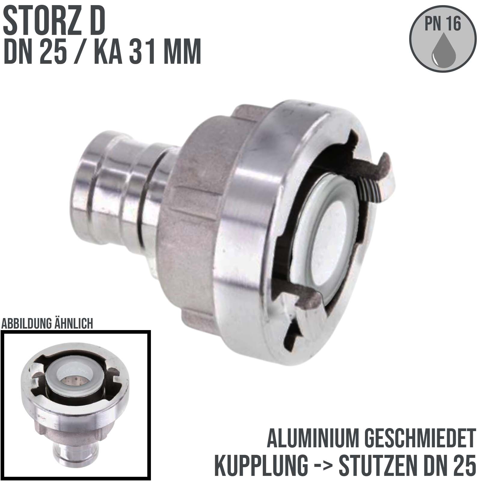 STORZ D DN 25 KA 31 Saug Druck Kupplung -> Stutzen Tülle 25 mm Bau Feuerwehr Schlauch Aluminium - PN 16 bar