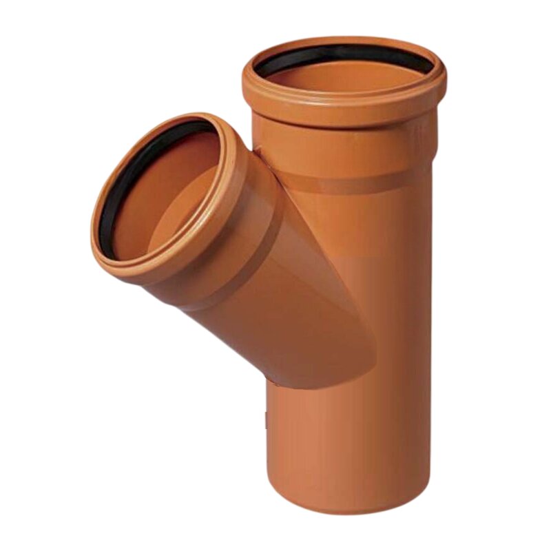 200 x 160 mm PVC T-Stück 45° red. Abzweig Abfluß Abwasser HT KG Rohr SN4 Steckmuffe x Stutzen rostbraun