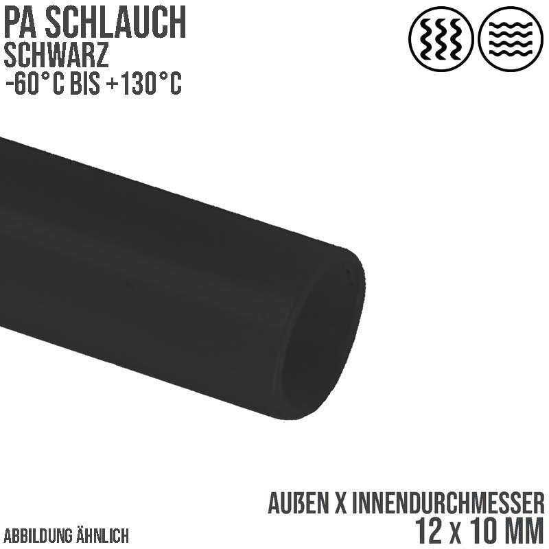 12 x 10 mm Polyamid PA Pneumatik Schlauch schwarz - PN 12 bar