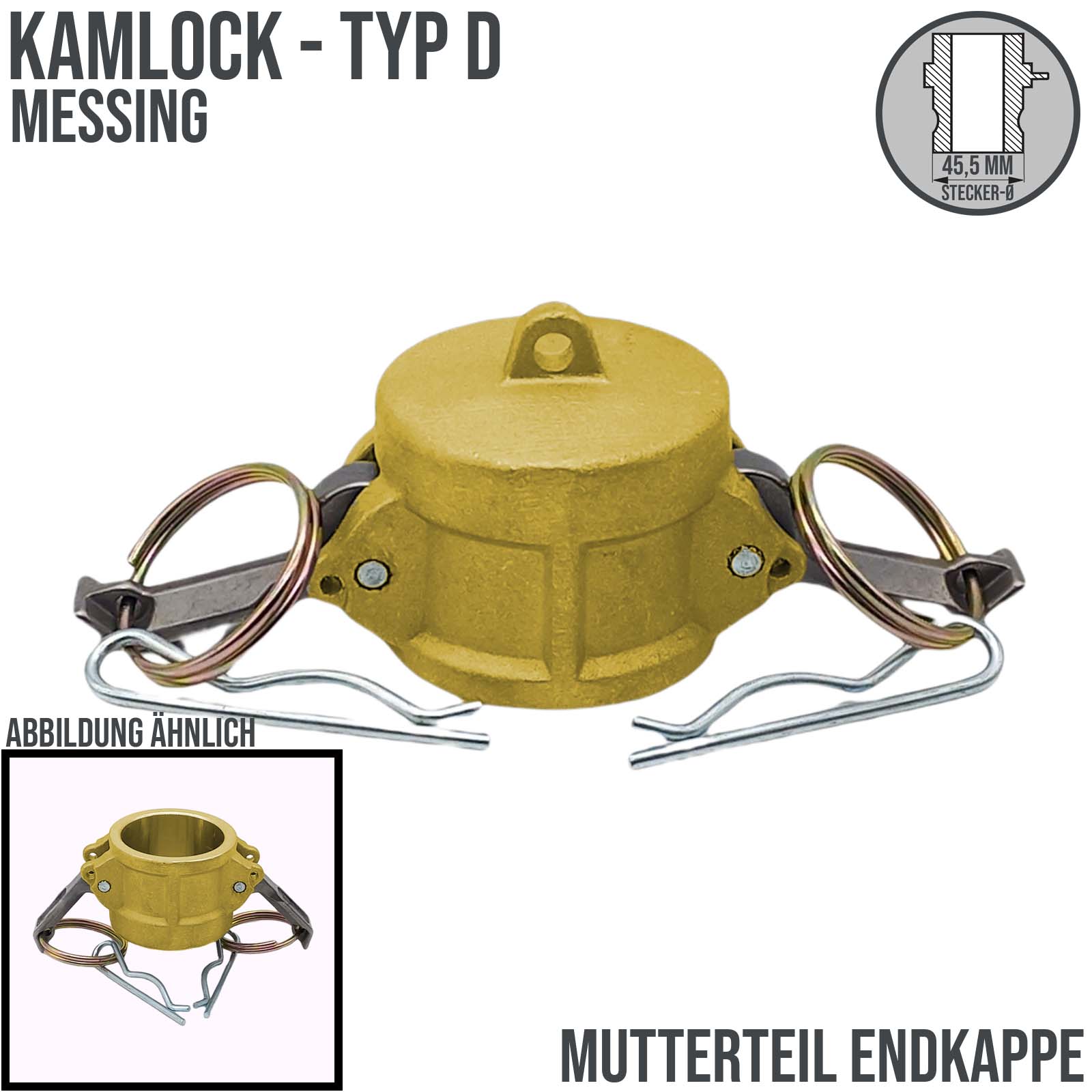 Kamlock Typ DC - End Kappe Messing Stopfen Verschluss 45,5 mm 1 1/4" Zoll DN32 - PN 17 bar