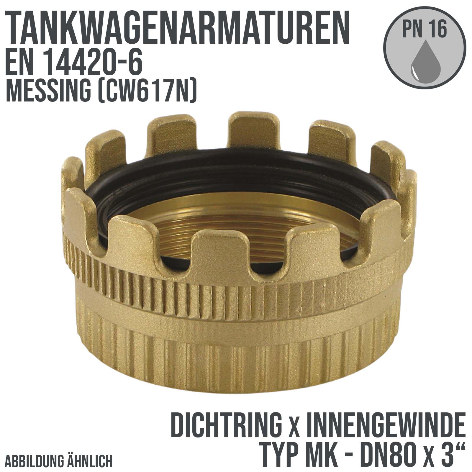 DN80 x 3" Zoll Tankwagen Dichtring Krone Typ MK mit Innengewinde Messing (CW617N) - PN 16 bar