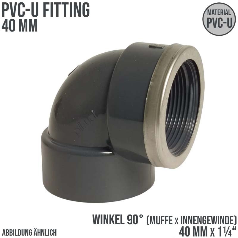 40 mm PVC Klebe Fitting Winkel 90° Innengewinde IG verstärkt 40 mm x 1 1/4" Muffe Verbinder - PN 16 bar