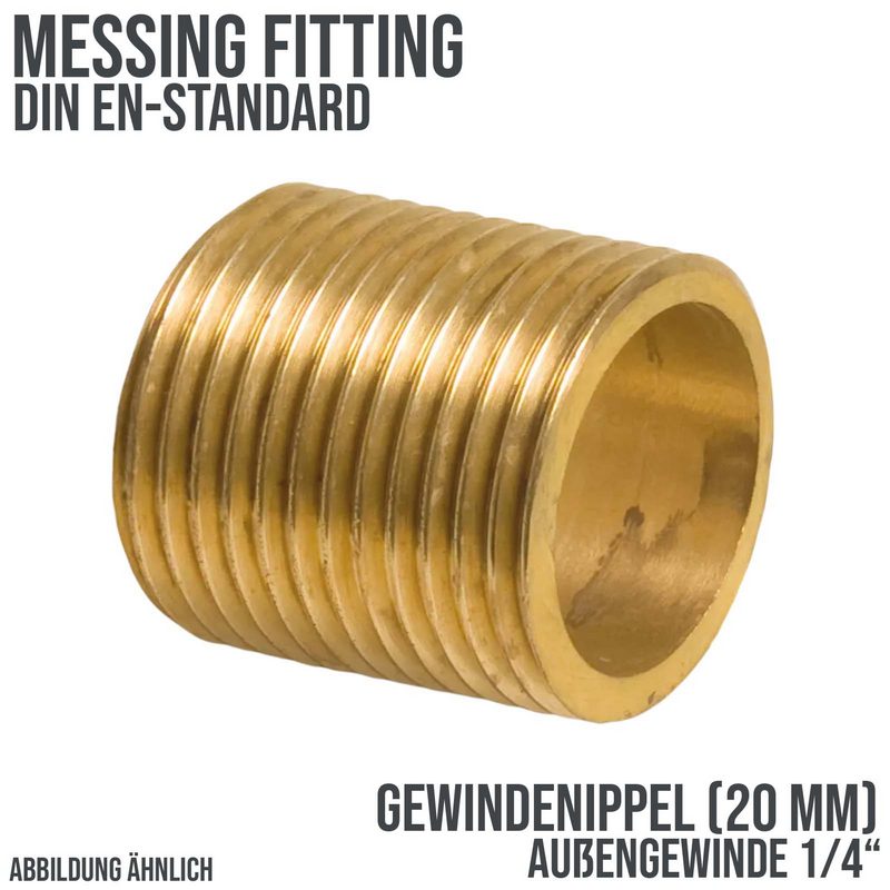 1/4" Gewindenippel Nr. 531 Außengewinde AG Messing Fittings PN 40 bar - Länge: 20 mm
