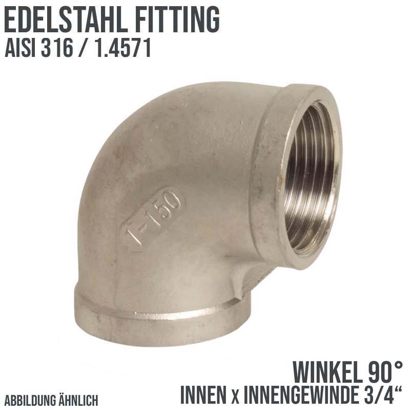 3/4" Edelstahl Fitting V4A AISI 316 Nr. 90 - Winkel 90° Innengewinde IG - PN 16 bar