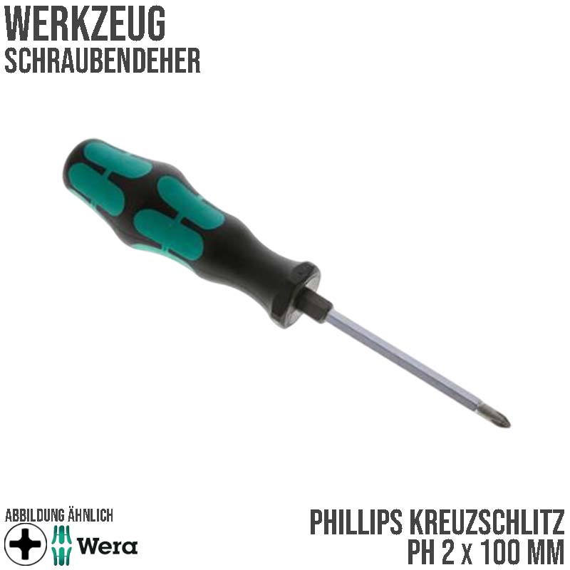 PH 2 x 100 mm Phillips Kreuz Schlitz Schrauben Dreher Zieher - Wera Kraftform Plus 300