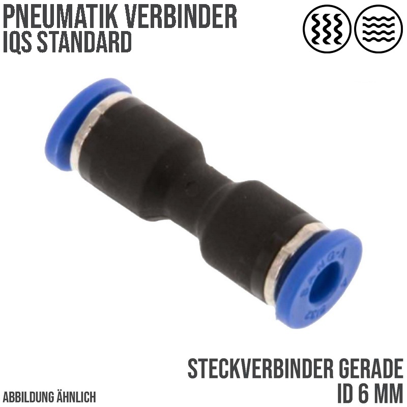 6 mm Pneumatik Steck Verbinder IQS gerade blau/schwarz PA PU Schlauch - PN 20 bar