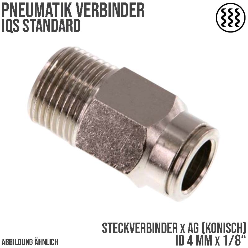 4 mm x 1/8" Pneumatik Schnell Steck Verbinder IQS MSV Messing Außengewinde konisch - PN 16 bar