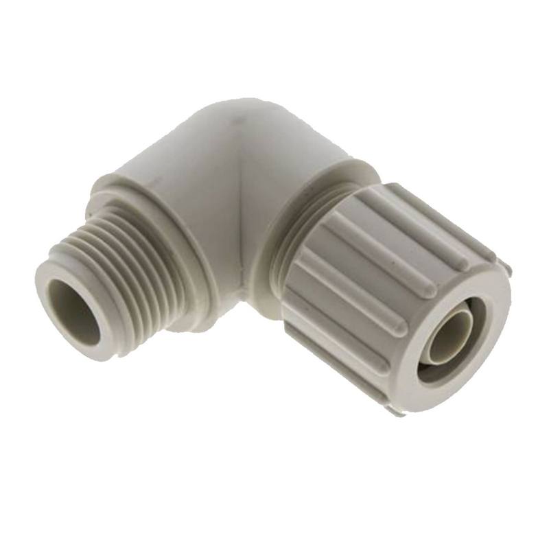 10 x 4 mm x 1/2" Winkel 90° Außengewinde TX Fitting Gewebe Schlauch Verbinder FDA PP beige - PN 10 bar