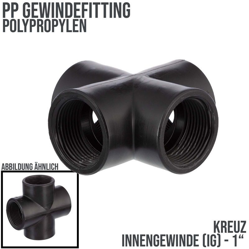 1 " PP Gewinde Fitting Kreuz schwarz Innen x Innengewinde IG Polypropylen - PN 10 bar