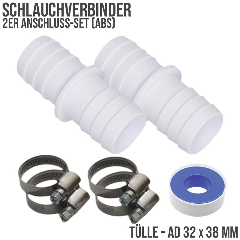 Schlauchverbinder Tülle Doppel Klebe Stutzen Schlauch Pool Reduzierer Verbinder 32x38mm SET (7-teilig)