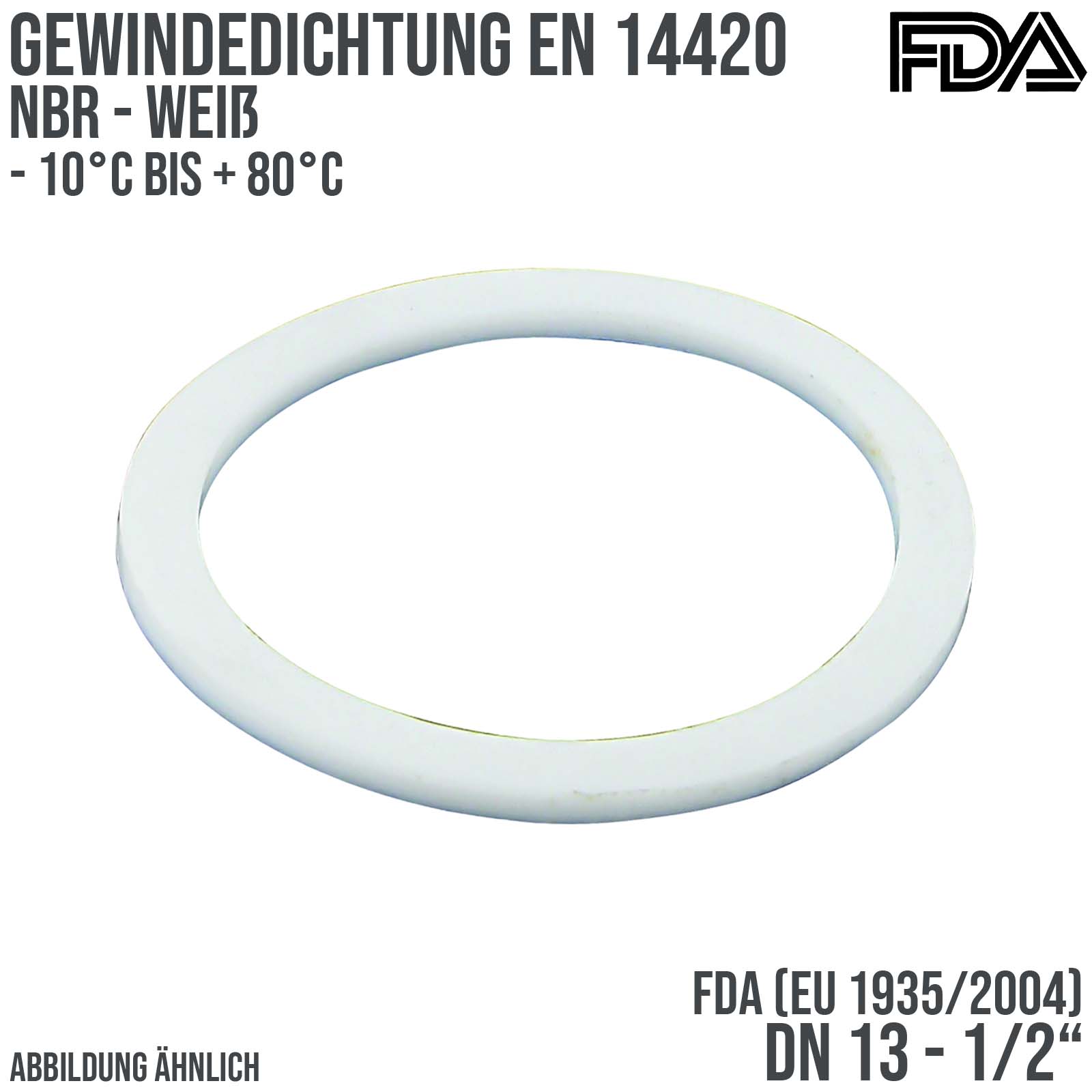 1/2" Zoll Gewindedichtung EN 14420 NBR weiß FDA EU 1935/2004 DN 13