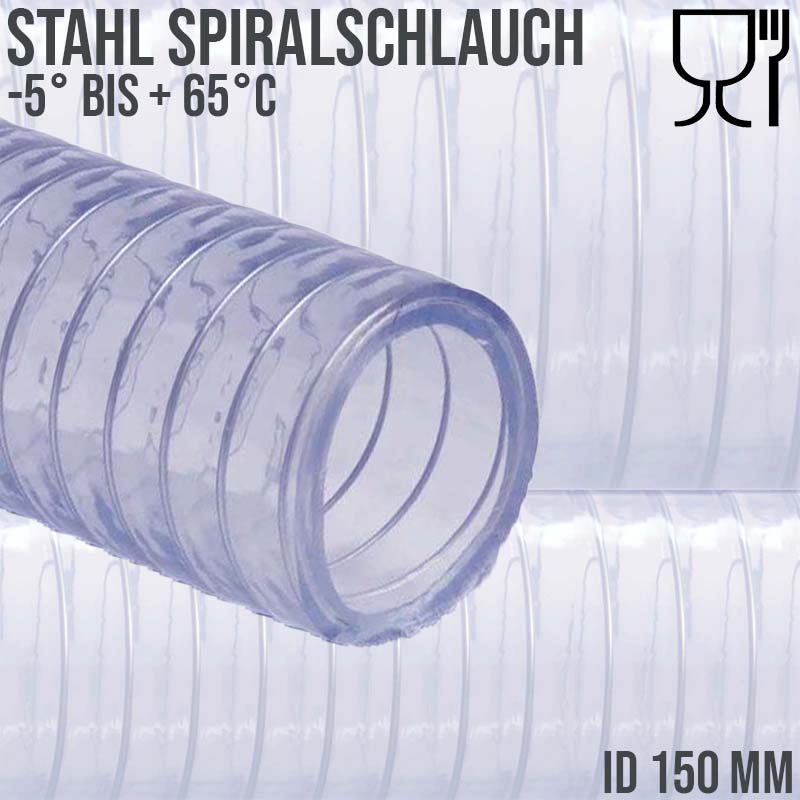 152 mm - 6" Zoll Saug Ansaug Druck Abwasser Pumpen Schlauch Stahlspirale transparent PN 2 bar