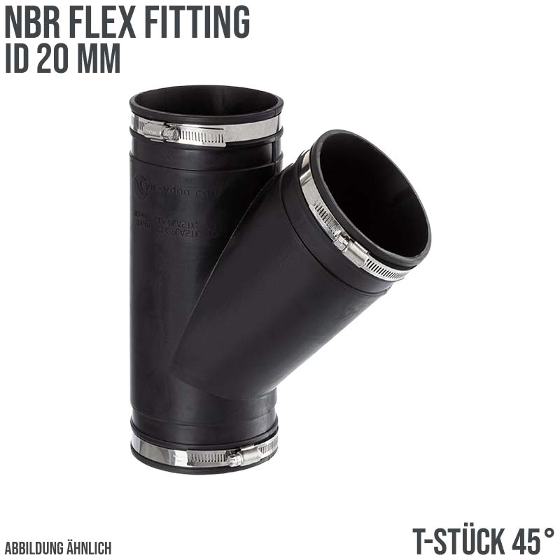 20 mm NBR Flex Fitting T-Stück 45° Verbinder Reparatur (Klemmbereich 18 - 22 mm)