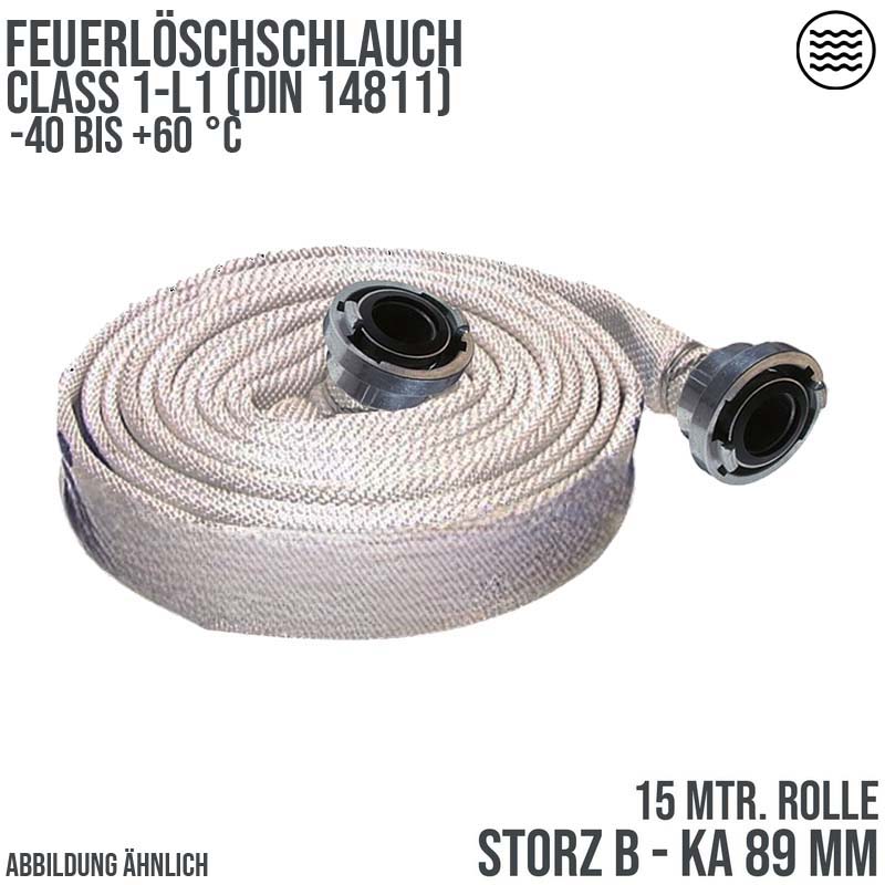 STORZ B KA 89 75 mm 3" Feuerlösch Feuerwehr Pumpen Industrie Schlauch weiß CLASS 1-L1 PN 16 bar - 15 m