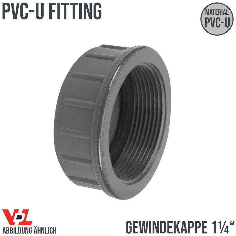 32 mm VDL PVC Klebe Fitting Gewinde Kappe 1 1/4" Muffe Verbinder - PN 10 bar