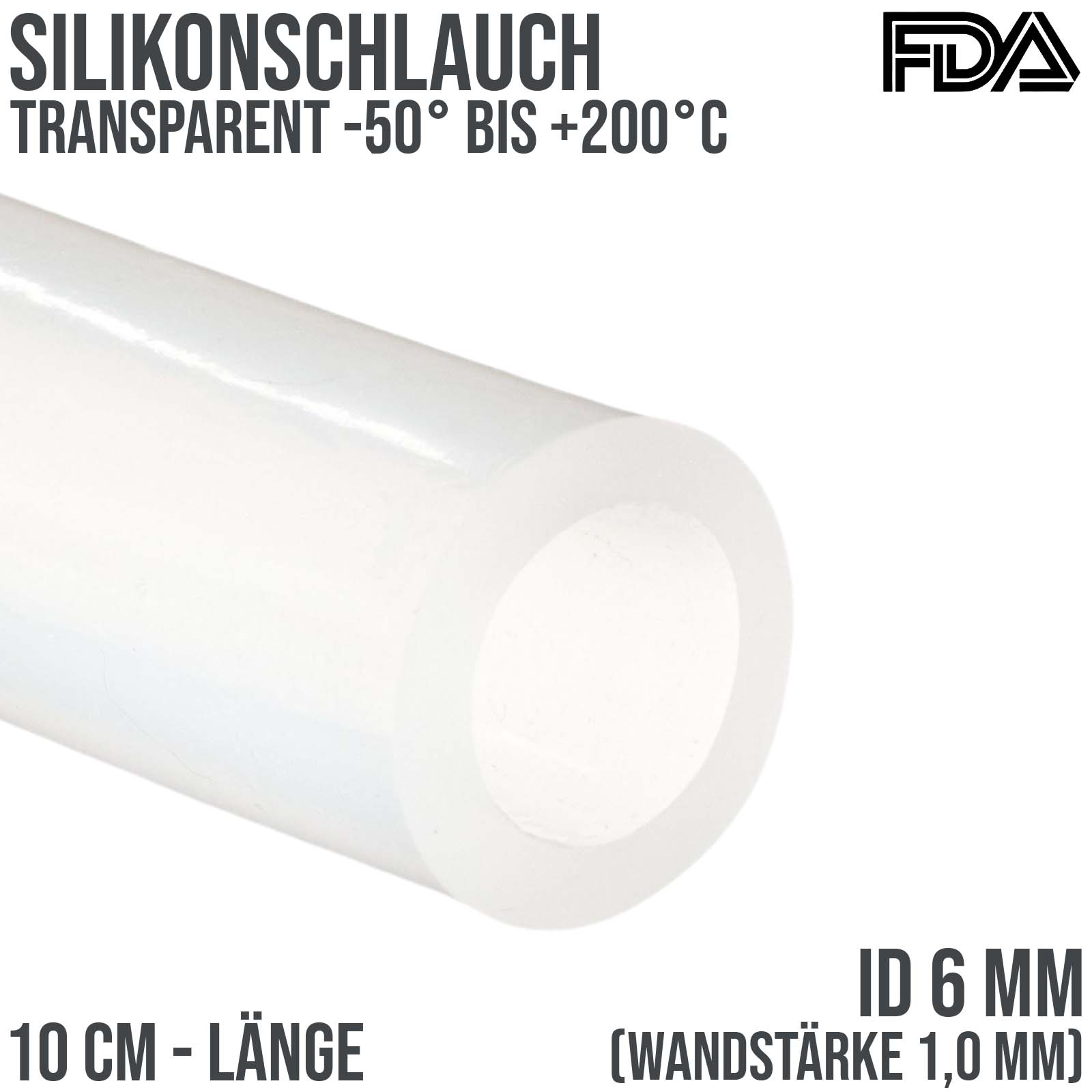6 x 8 mm Silikon Silicon Milch Schlauch transparent lebensmittelecht FDA 0,33 bar - 10 cm