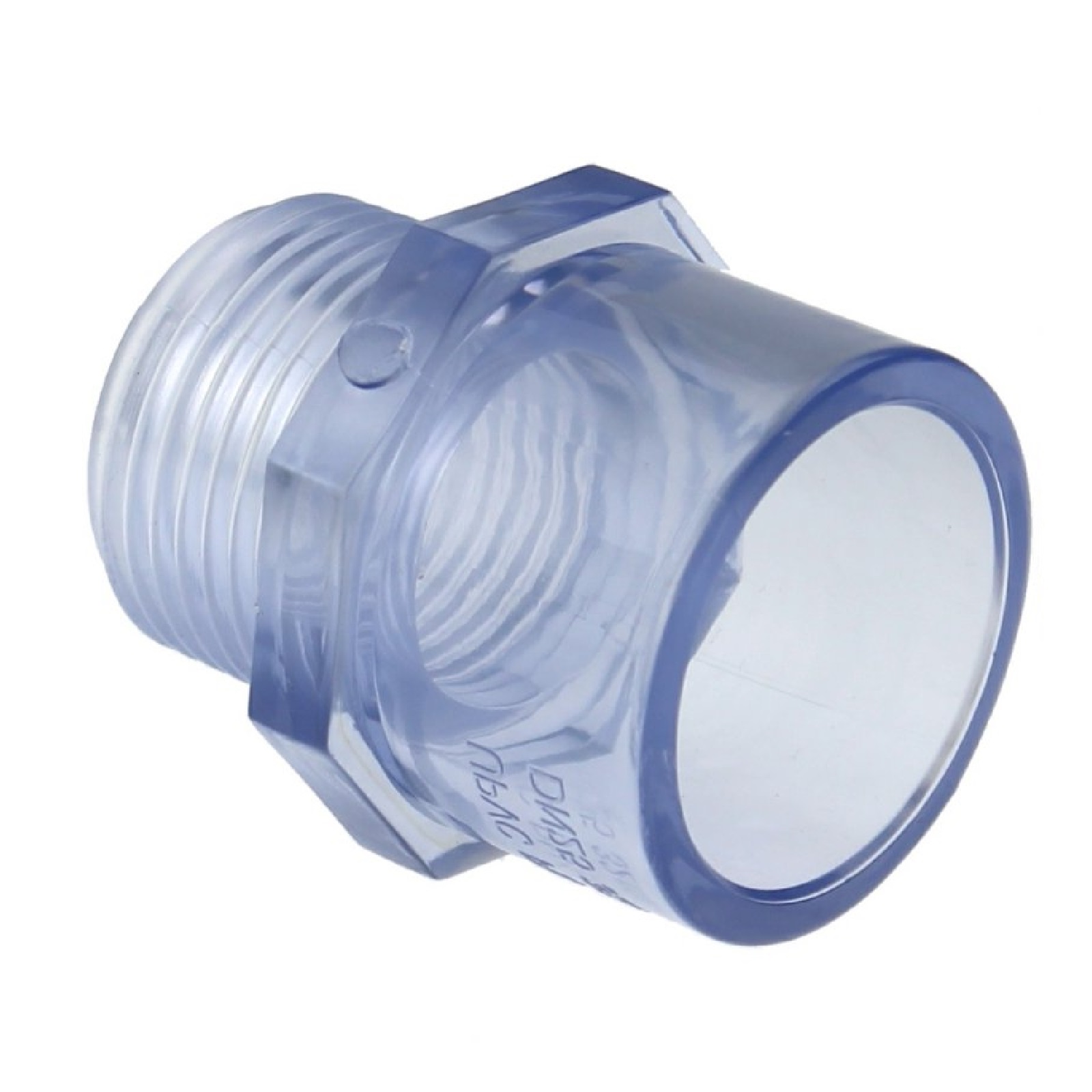 20 mm PVC Klebe Fitting Übergangsnippel Sechs-/Achtkant 20/25mm x 1/2" transparent durchsichtig - PN 16 bar