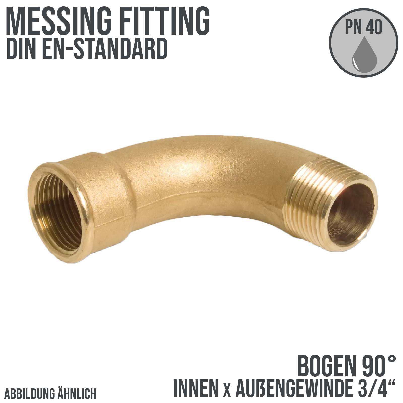3/4" Bogen 90° Innen x Außengewinde IG x AG Messing Fittings PN 40 bar