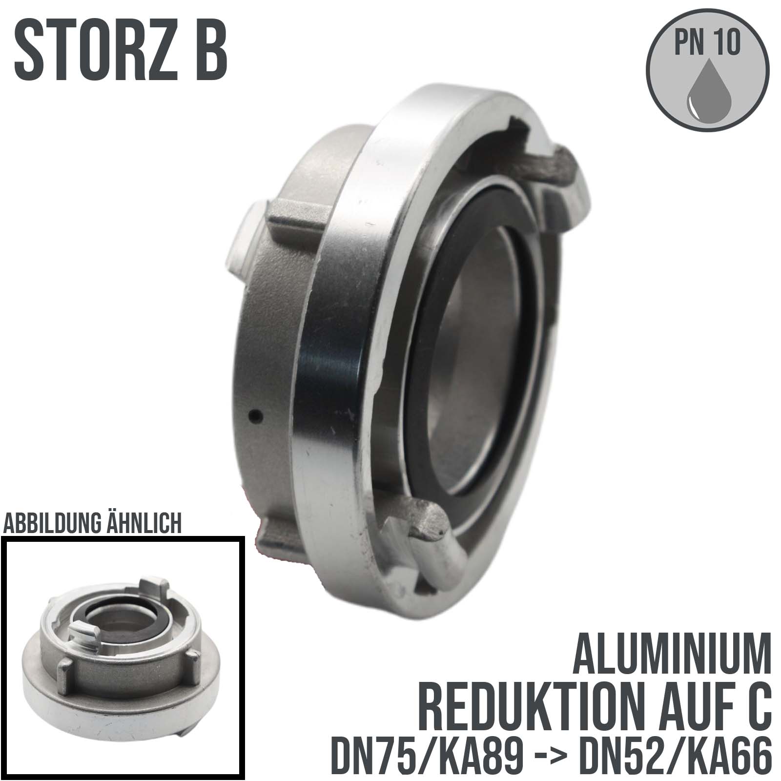 STORZ B DN75 KA89 auf C DN52 Reduktion Adapter Kupplung Schlauch PN 10 bar