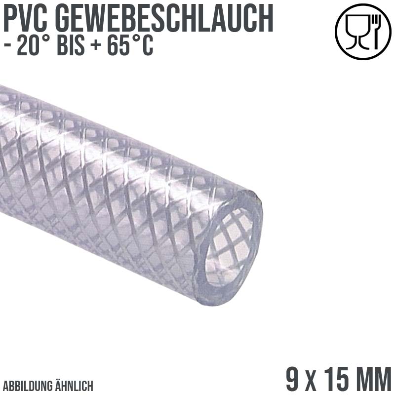 9 x 15 mm Gewebe Druckluft Universal Wasser Luft Kompressor Schlauch transparent PN 22 bar