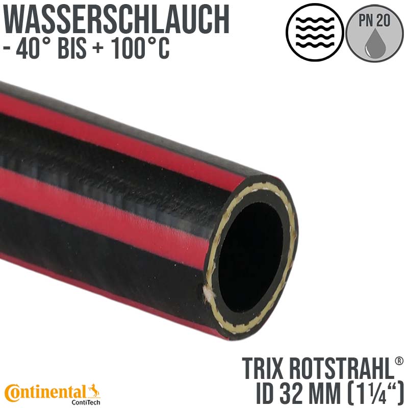 32 mm 1 1/4" Zoll Hochleistungs Gummi Wasser Schlauch EPDM - CONTI TRIX ROTSTRAHL® PN 15 bar