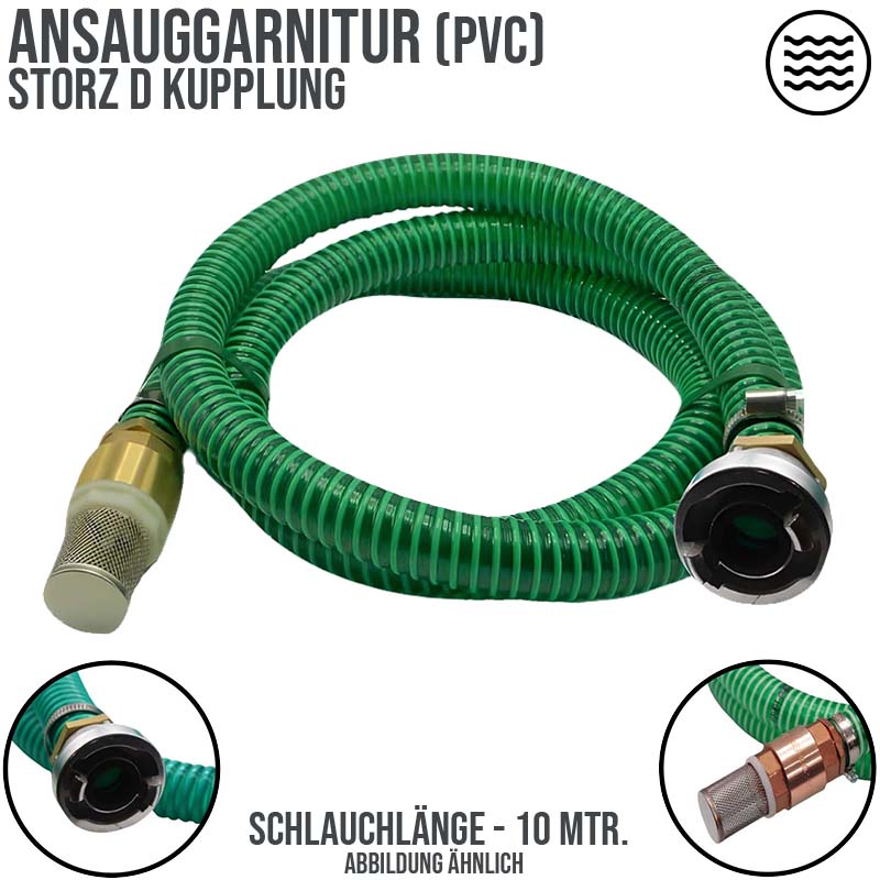 25 mm 1" Zoll Ansaug Saug Schlauch Pumpen Garnitur STORZ D Kupplung grün - 10 m