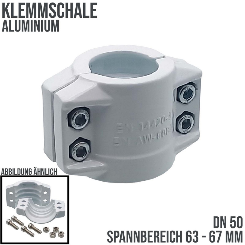DN 50 Klemmschale Aluminium weiss Spannbereich 63 - 67 mm für Schlauch ID x AD 50 x 66 mm - PN 25 bar