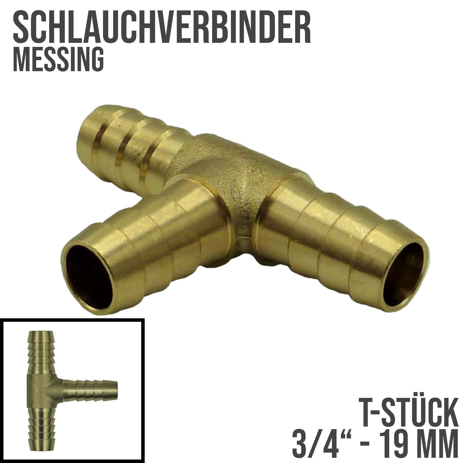 19 mm - 3/4" Zoll T-Stück Schlauch Verbinder Verteiler Tülle Kupplung Reparatur Messing PN 10 bar