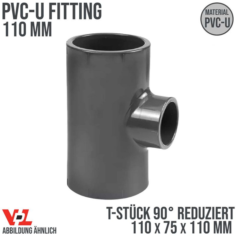 110 x 75 x 110 mm VDL PVC Klebe Fitting T-Stück 90° Winkel reduziert Muffe Verbinder - PN 16 bar