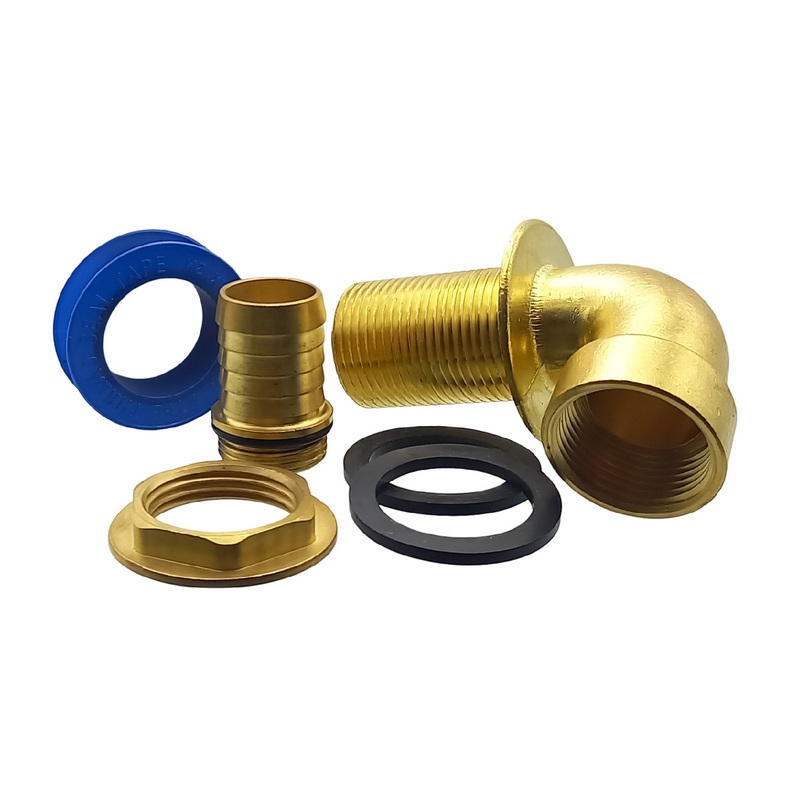 90° Tank Regen Tonnen Durchführung Messing Schlauch Tülle Stutzen 32mm (1 1/4") - Anschuss Set PN 10 bar