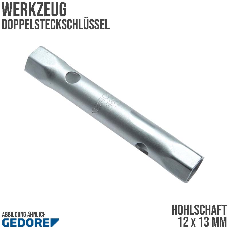 12 x 13 mm Doppel Steck Schlüssel Hohlschaft Stahlrohr verchromt Gedore