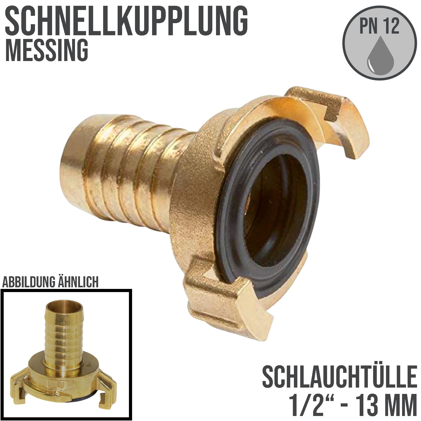 1/2" 13 mm Messing Schlauch Schnell Kupplung Tülle (GEKA kompatibel) - PN 12 bar