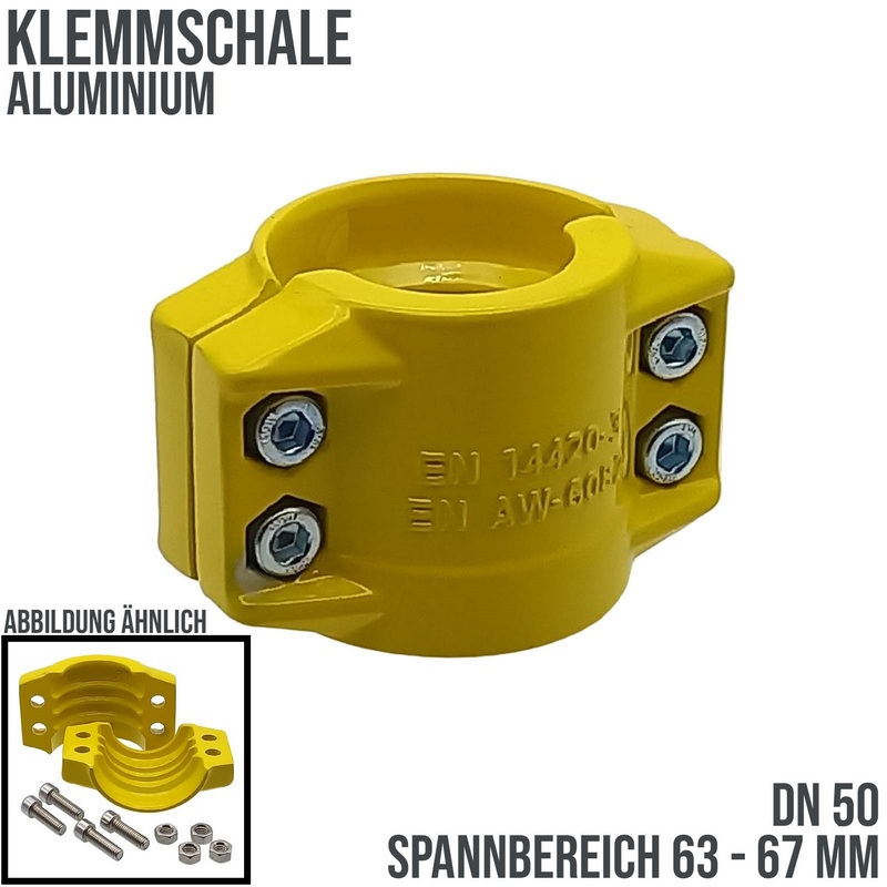 DN 50 Klemmschale Aluminium gelb Spannbereich 63 - 67 mm für Schlauch ID x AD 50 x 66 mm - PN 25 bar