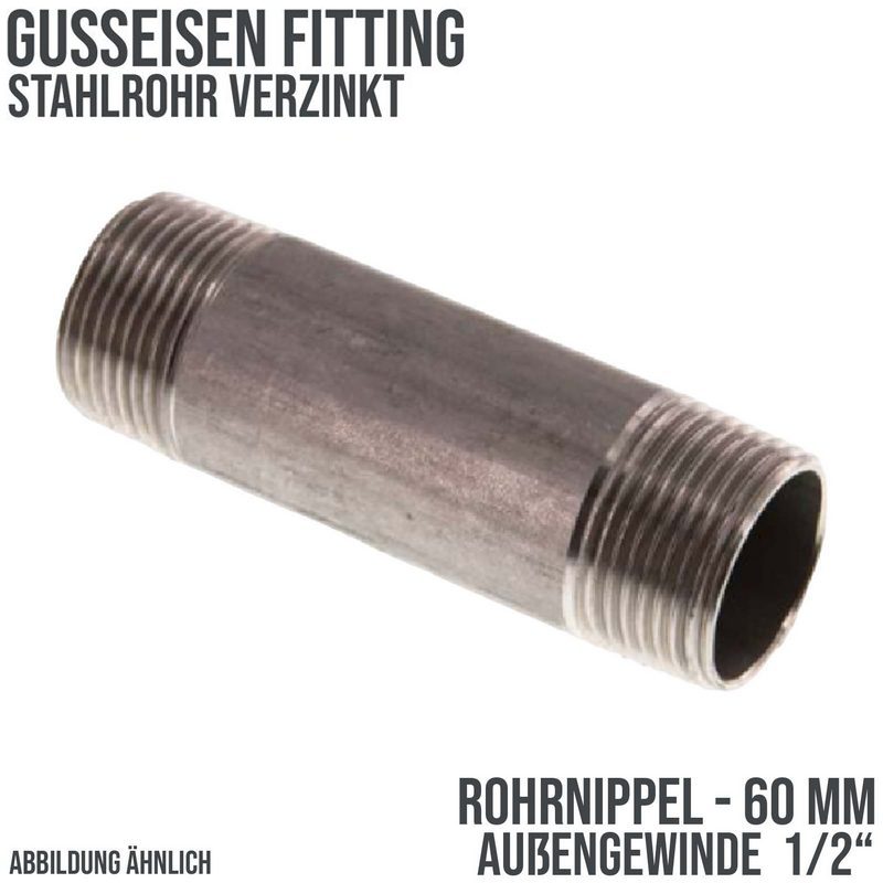 1/2" Rohrnippel Nr. 23 Stahl verzinkt 60 mm Außen x Außengewinde AG Fittings - PN 16 bar