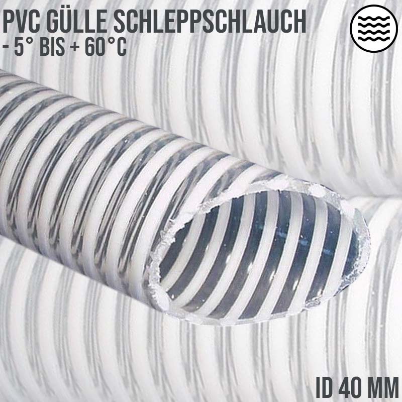 40 mm PVC Saug Schlepp AnSaug Schlepp Spiral Förder Pumpen Gülle Wasser Schlauch Multi-Purpose transparent