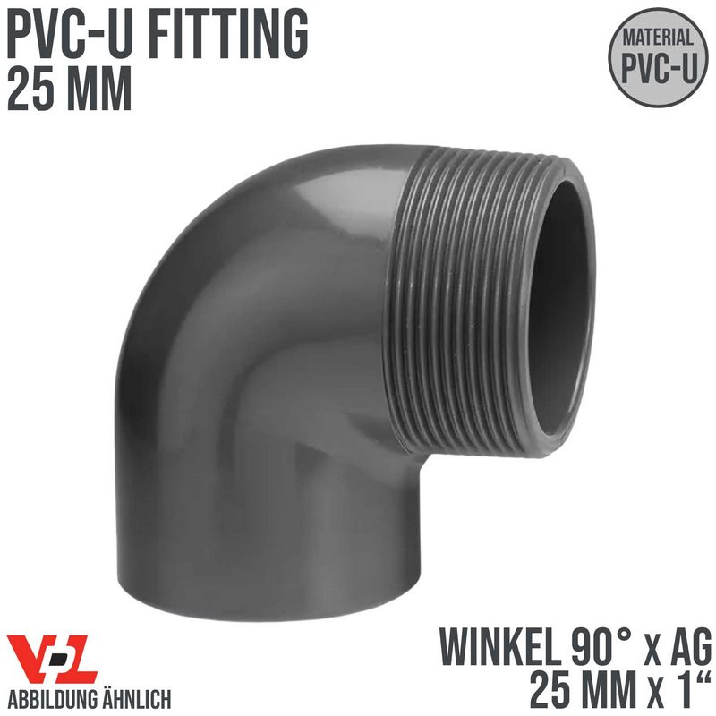 25 mm VDL PVC Klebe Fitting Winkel 90° Außengewinde AG 25 mm x 1" - PN 16 bar