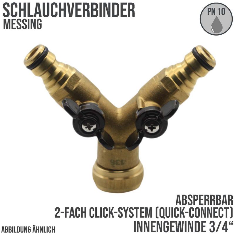 2-fach Y-Verteilerstück Click-System Quickconnect Messing absperrbar