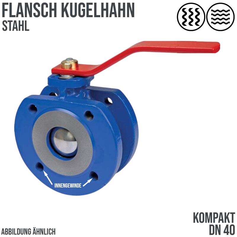 DN 40 Flansch Kugelhahn Kompakt Stahl Kugel 1.4408 Wasser Öl Luft Kraftstoff - PN 40 bar