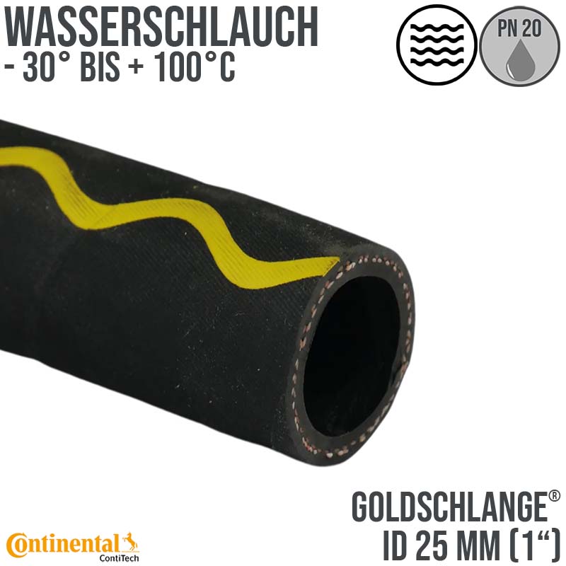 25 mm 1" Zoll Hochleistungs Gummi Wasser Schlauch EPDM - CONTI GOLDSCHLANGE® PN 20 bar