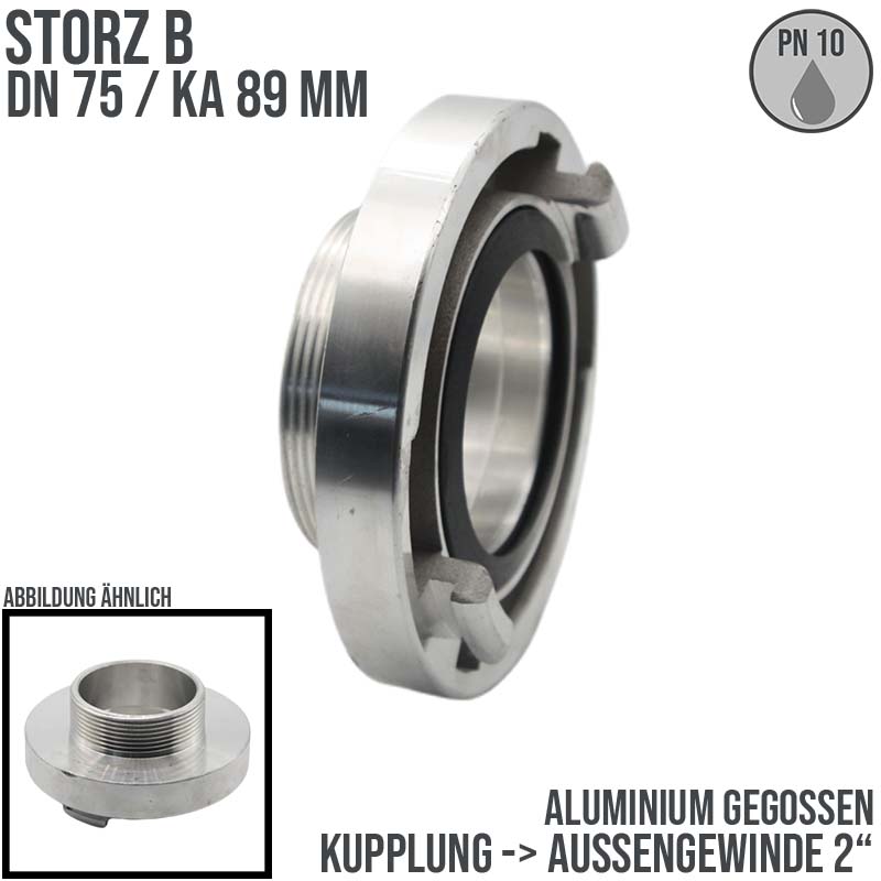 STORZ B DN 75 KA 89 Kupplung Außengewinde AG 2" Saug Bau Feuerwehr Schlauch Aluminium - PN 10 bar