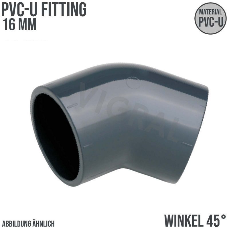 16 mm PVC Klebe Fitting Winkel 45° Muffe Verbinder - PN 16 bar