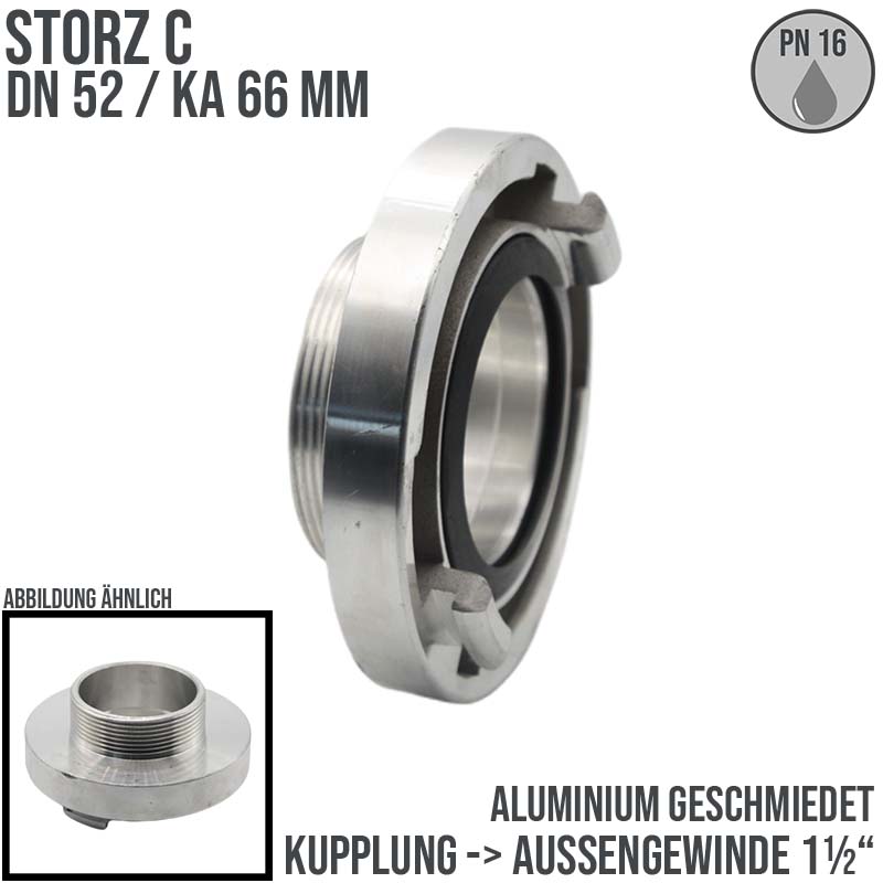 STORZ C DN 52 KA 66 Kupplung Außengewinde AG 1 1/2" Saug Bau Feuerwehr Schlauch Aluminium - PN 16 bar