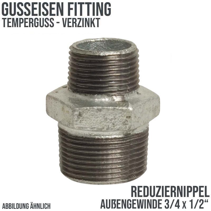 3/4" x 1/2" Gusseisen Temperguss Reduziernippel Nr. 245 Außen x Außengewinde AG PN 25 bar
