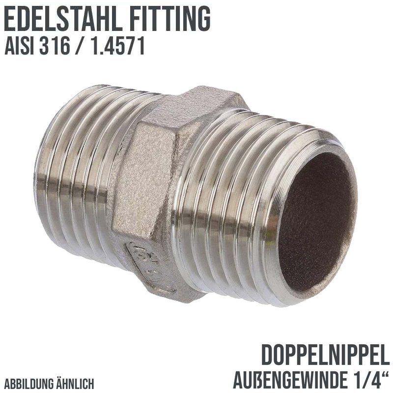 1/4" Edelstahl Fitting V4A AISI 316 Nr. 280 - Doppelnippel Außen x Außengewinde AG - PN 16 bar