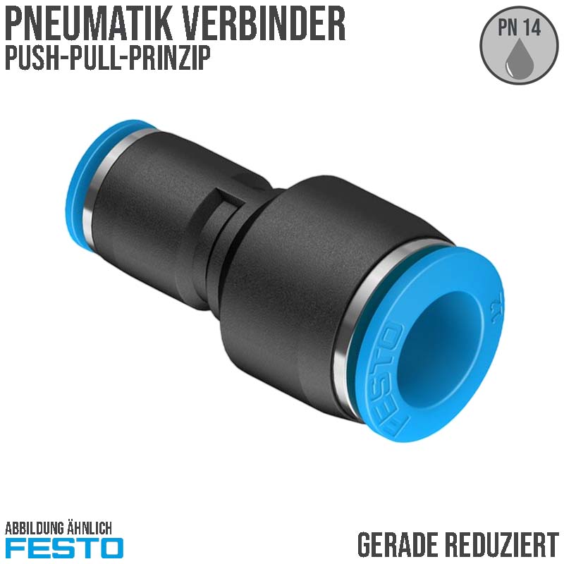 12 -> 10 mm Pneumatik Schnell Steck Verbinder QS Reduktion blau/schwarz QS-4 (153032) - PN 14 bar