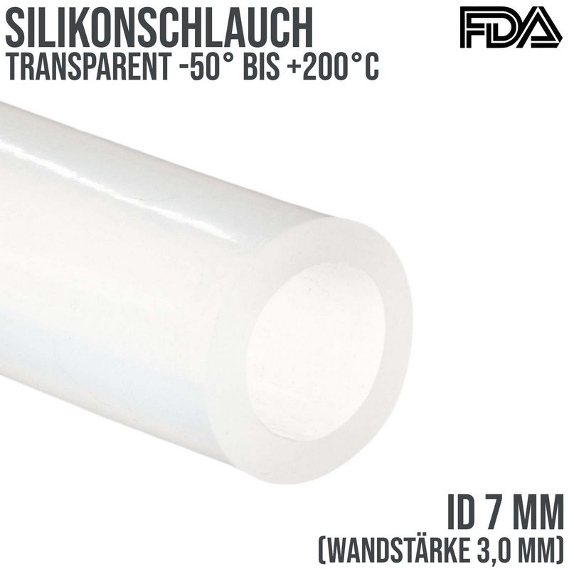 7 x 13 mm Silikon Silicon Milch Schlauch transparent lebensmittelecht FDA 0,55 bar