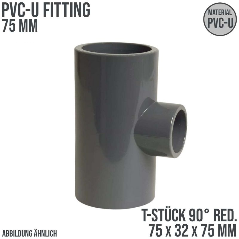 75 mm PVC Klebe Fitting T-Stück 90° Winkel reduziert 75 x 32 x 75 mm Muffe Verbinder - PN 16 bar