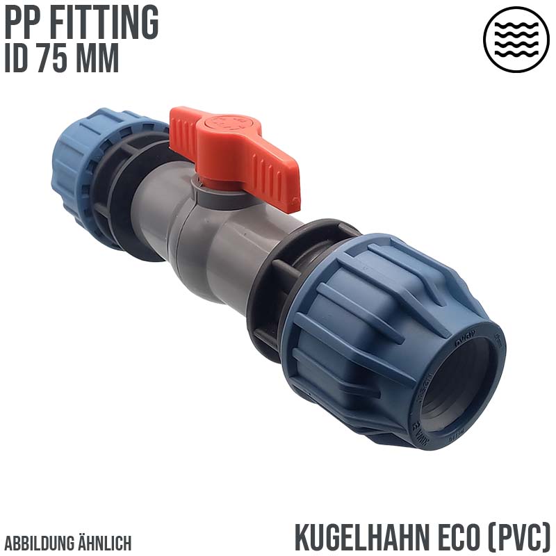 75 mm PE PP Fitting Klemm Verbinder Verschraubung Kugelhahn ECO mit 2-fach Muffe
