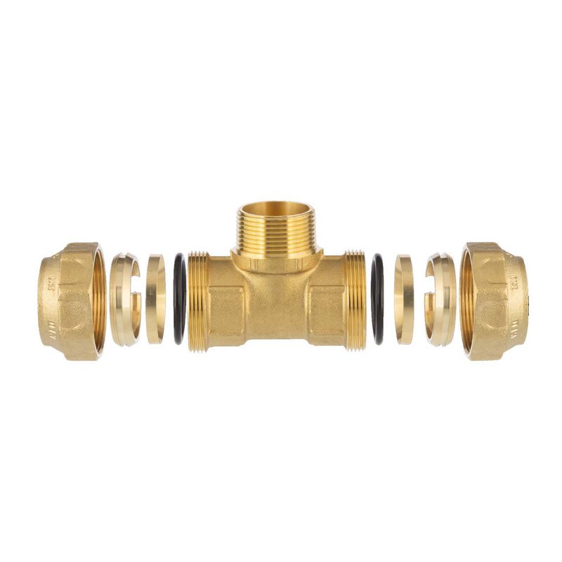 40 mm x 1 1/4" PE Fitting Klemm Verbinder Messing Verschraubung Muffe T-Stück 90° x AG DVGW - PN 16 bar